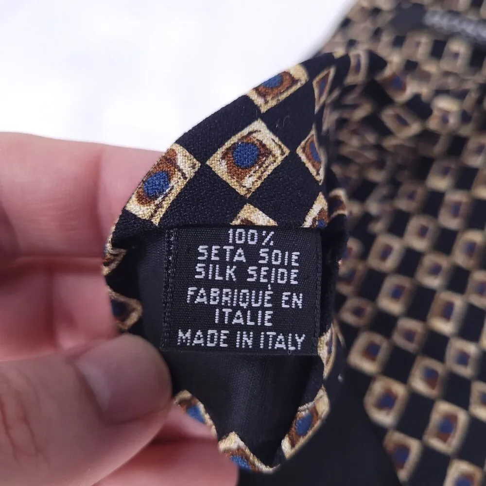 Hugo Boss Silk Tie Black Geometric Made In Italy